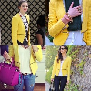 Zara yellow tweed jacket with zip detail.