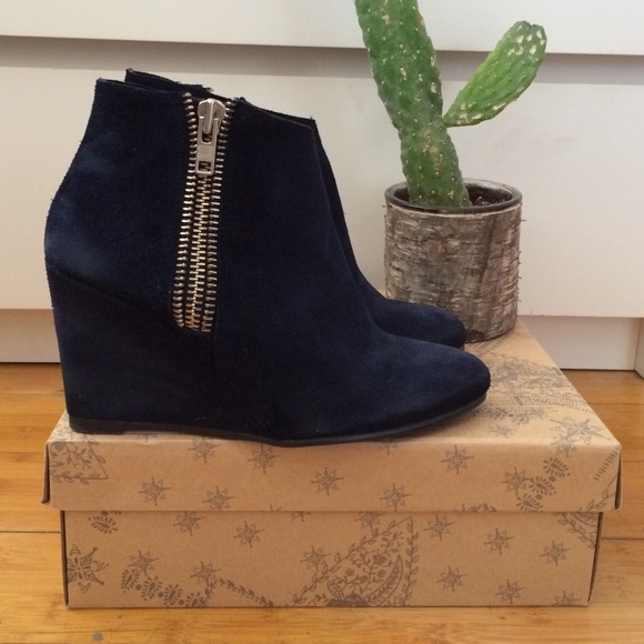 Brand New Free People Suede Wedge Bootie, Navy, 39