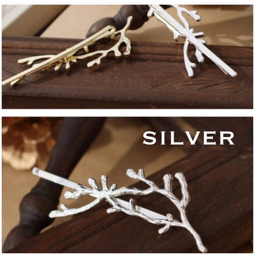 Two Twig Hair Pin Barrette Clips in Gold Or Silver - Picture 5 of 7
