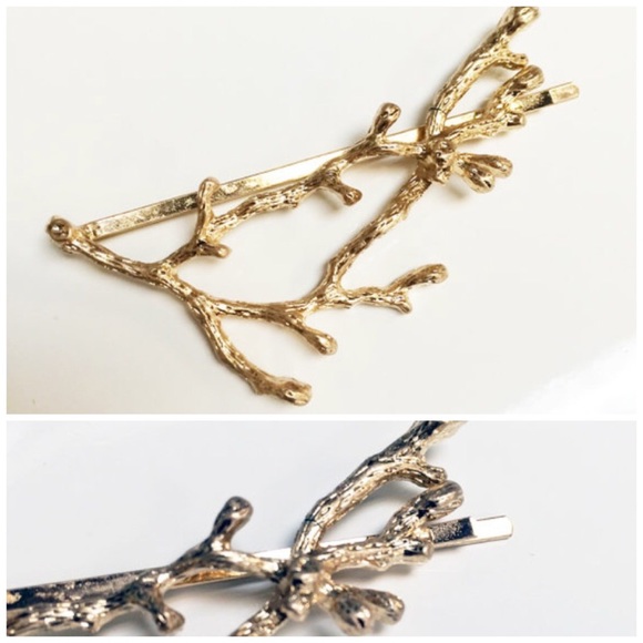 Two Twig Hair Pin Barrette Clips in Gold Or Silver - Picture 3 of 7