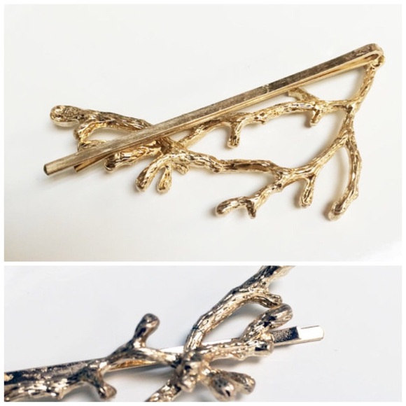 Two Twig Hair Pin Barrette Clips in Gold Or Silver - Picture 6 of 7