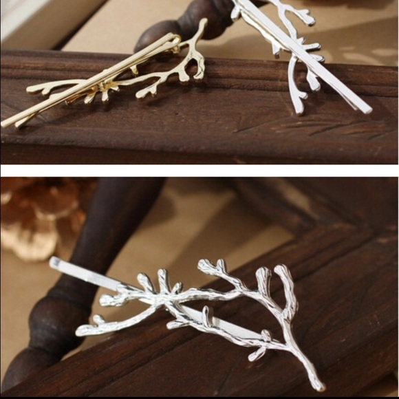 Two Twig Hair Pin Barrette Clips in Gold Or Silver - Picture 7 of 7