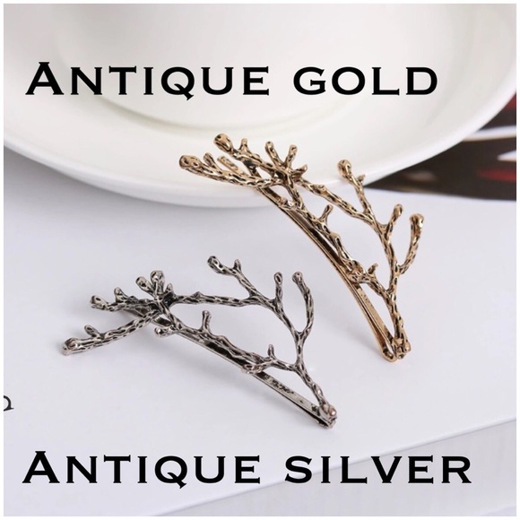 Two Twig Hair Pin Barrette Clips in Gold Or Silver - Picture 2 of 7
