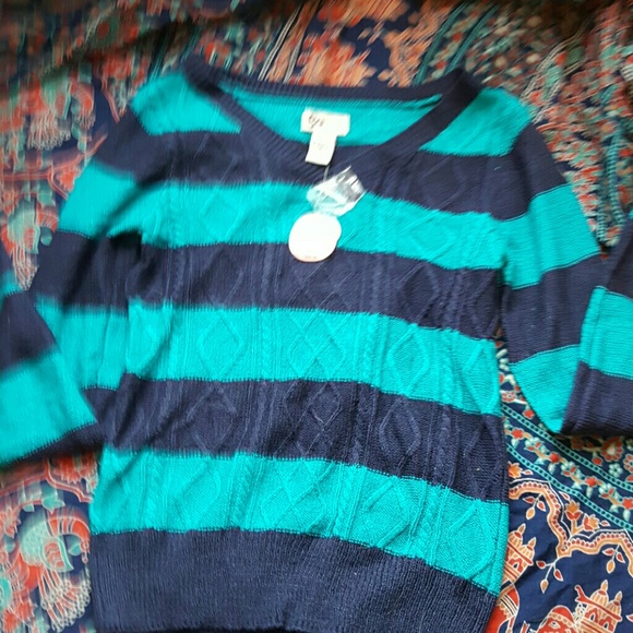 Navy and aqua blue striped sweater