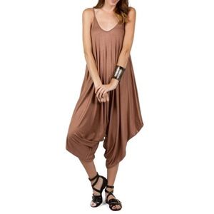 Mocha Solid spaghetti strap Harem jumpsuit jumper