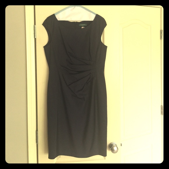 Navy Lauren Ralph Lauren Stretch Satin Sheath