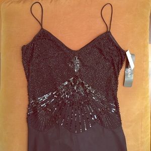 Black beaded cocktail dress