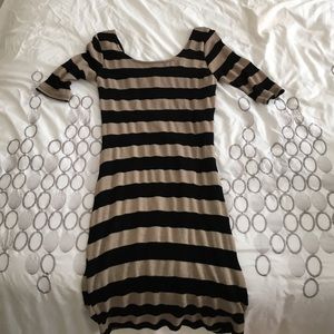Tan and Black stripe Sweater Dress
