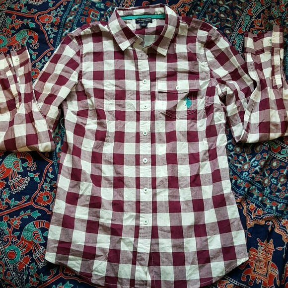 Checked, button down blouse