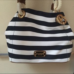 Navy blue and white marina Michael Kors tote