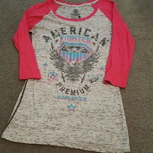 American fighter distressed quarter sleeve