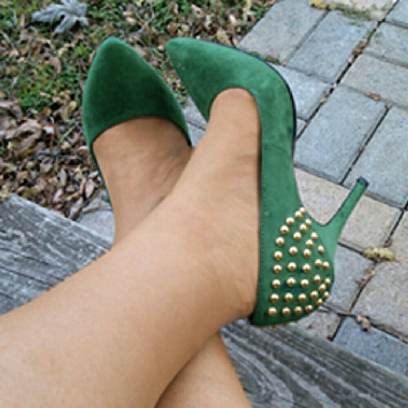 Pine Studded Suede Heels
