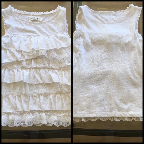 Abercrombie & Fitch White Ruffled Tee Top - Picture 4 of 4