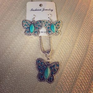 Butterfly turquoise necklace earrings