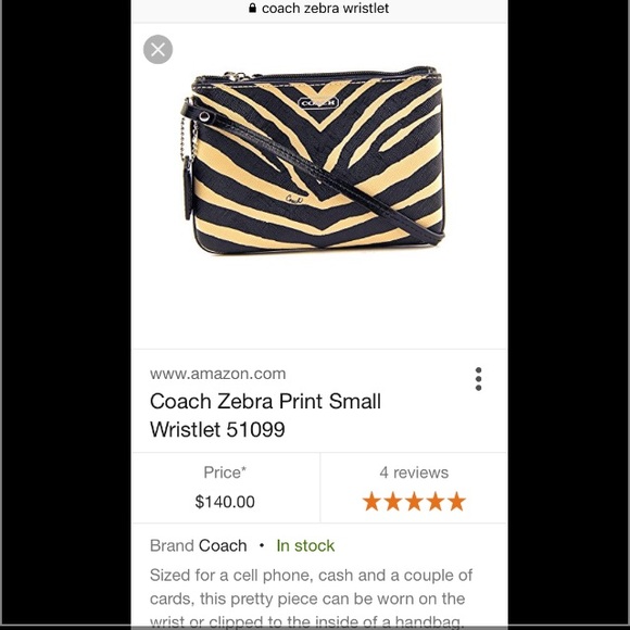 NWOT Authentic Coach Small Zebra Wristlet - Picture 2 of 4