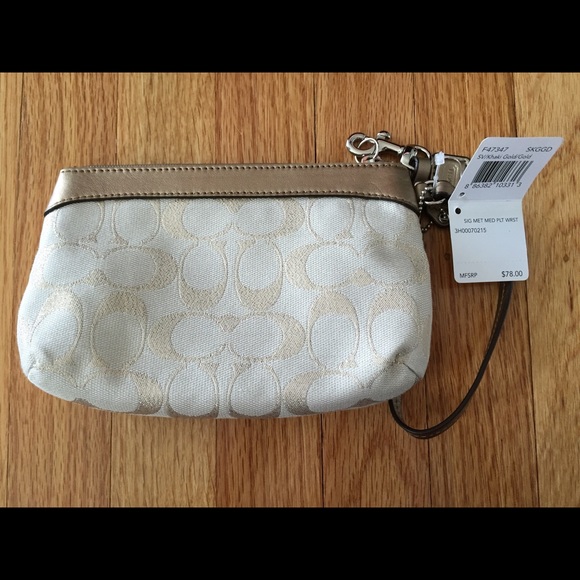 NWT Coach Khaki and Gold Glitter Medium Wristlet - Picture 2 of 4