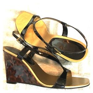 Patent Leather & Tortoise Wedge Sandals