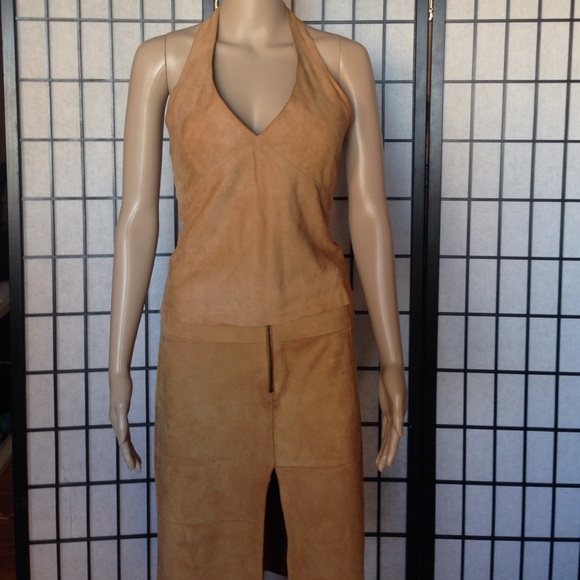 Leather Skirt Suit with a Halter Top