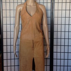 Leather Skirt Suit with a Halter Top