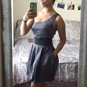 Dark Gray One-Sleeve Party Dress