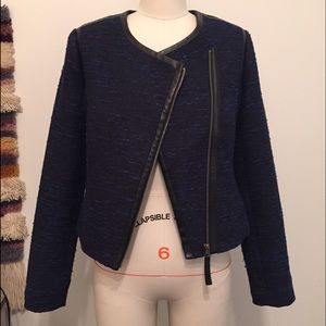 On Trend Navy + Black Asymmetrical Zip Jacket