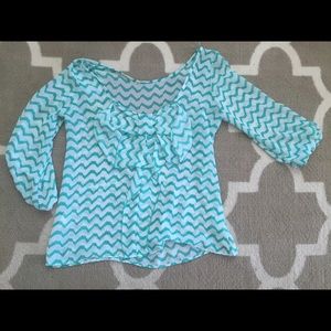 Sheer chevron turquoise top