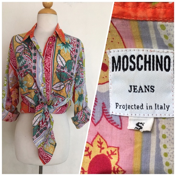Moschino paisley floral boho button down top