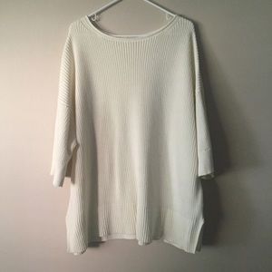 Gap white rib knit 3/4 sleeve sweater, size M/L