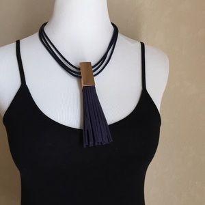 Navy blue tassel necklace