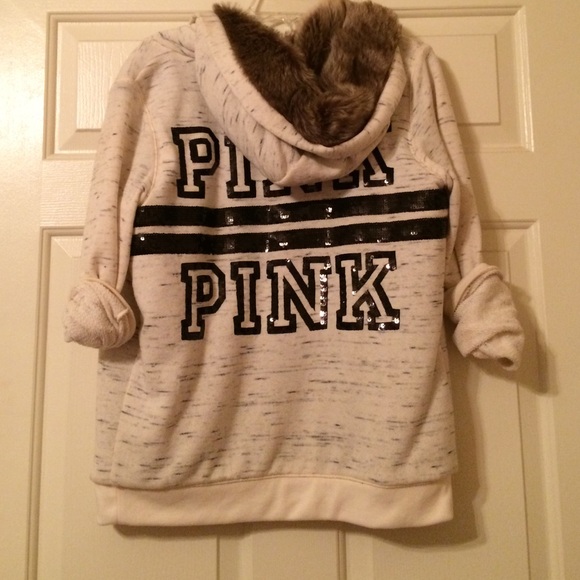 BLING fur-lined Pink Hoodie - Picture 1 of 4