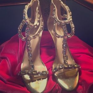 Nine West Gold Crystal Strappy Shoes