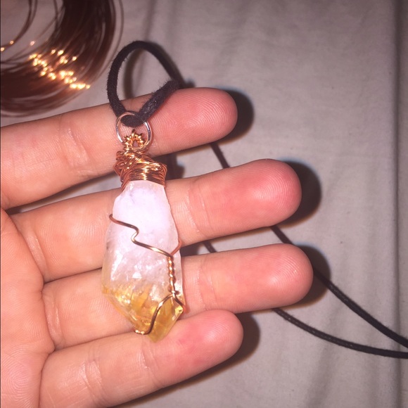 genuine citrine wire wrapped Quartz necklace