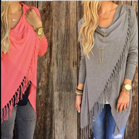 Gray asymmetrical cape jacked coat poncho fringe - Picture 2 of 5