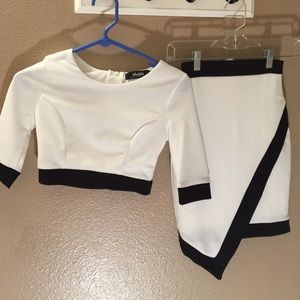 Two piece black-and-white crop-top outfit