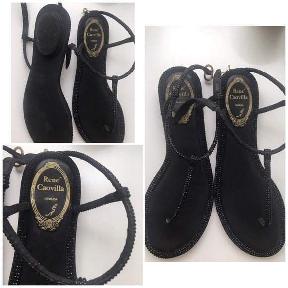 Rene Caovilla black strip sandal