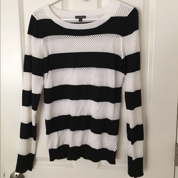 Express white and black striped long sleeve shirt