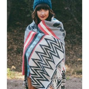 Multi Pattern Tribal Tassel Blanket Scarf