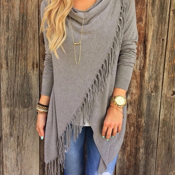 Green asymmetrical cape jacket coat with fringe - Picture 2 of 5