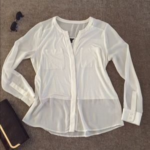 Ann Taylor petite L creamy chiffon and knit shirt
