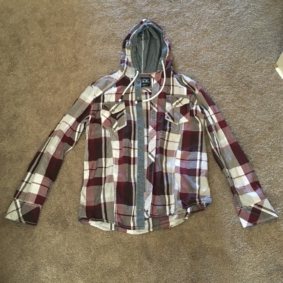 Fun long sleeve button up shirt with hood