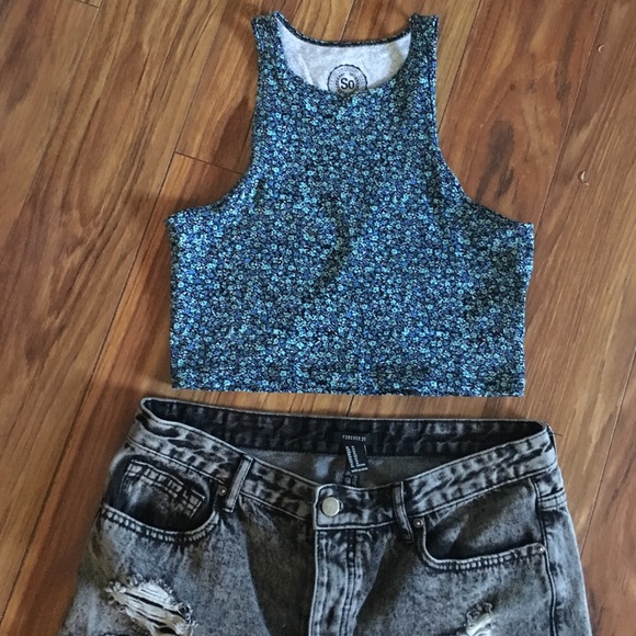 Blue and Green Flower Crop Top