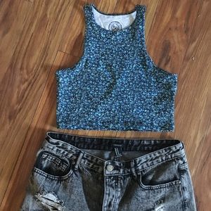 Blue and Green Flower Crop Top