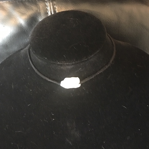 Popular suede choker with unusual Biwa pearl