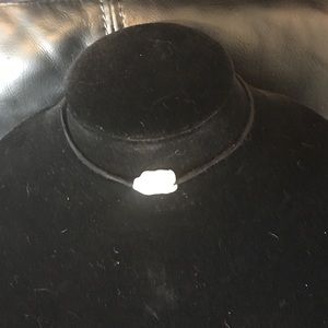 Popular suede choker with unusual Biwa pearl