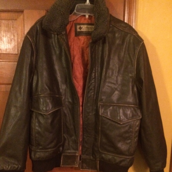columbia leather bomber jacket