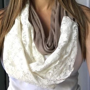 Cute light brown infinity scarf with lace!!