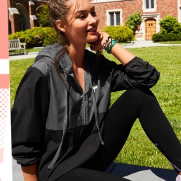 Victoria's Secret black and gray anorak.