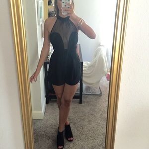 Black high neck mesh romper