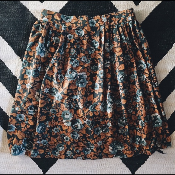 Vintage Pumpkin & Blue Floral Skirt