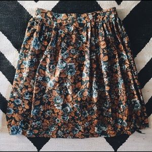 Vintage Pumpkin & Blue Floral Skirt